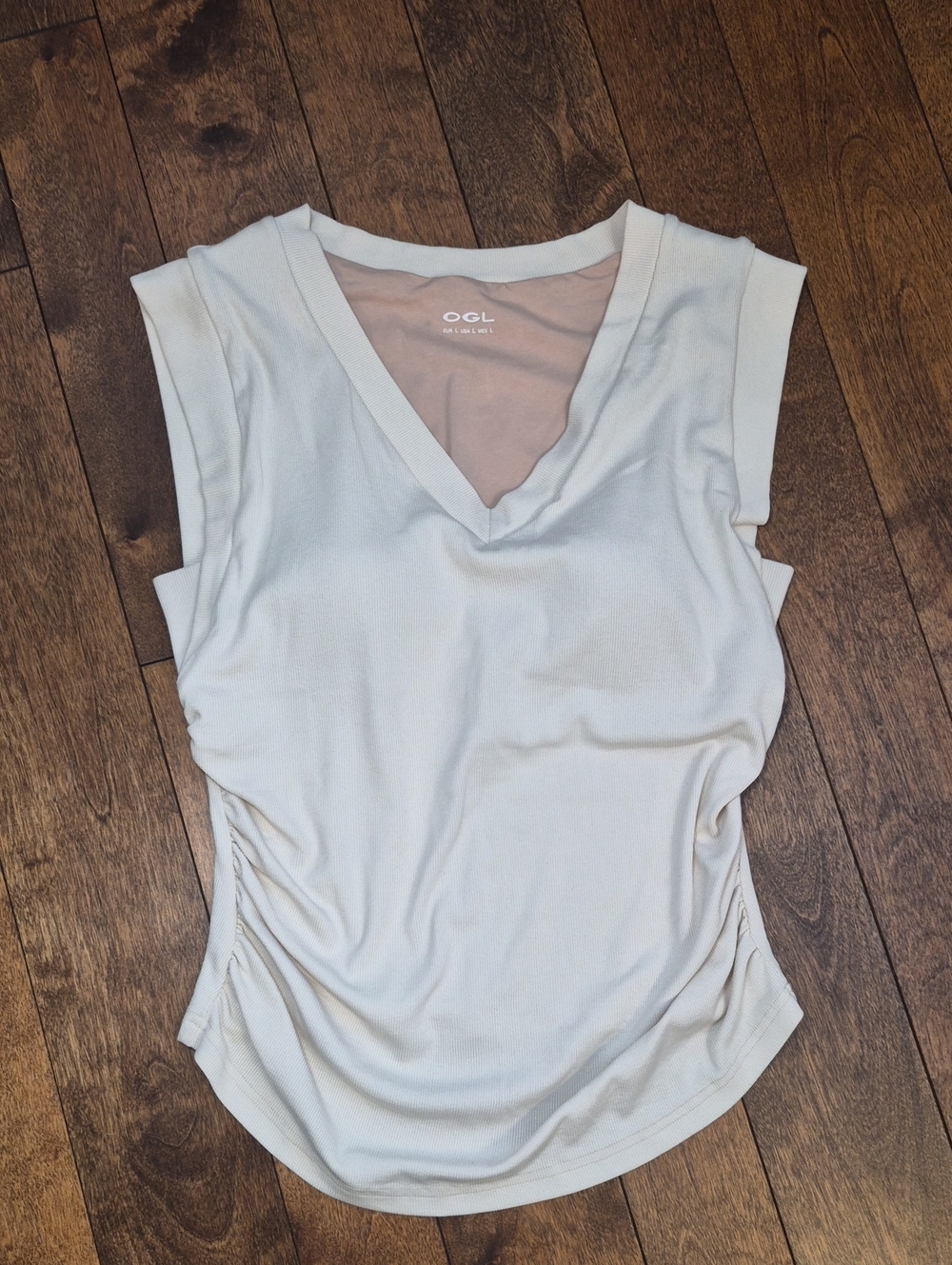 OGL Women's Light Cream V-Neck Ruched Side Tank